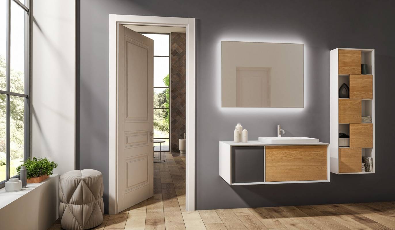 Un meuble suspendu en bois massif et laqué blanc à découvrir dans notre showroom à Nice - ADN