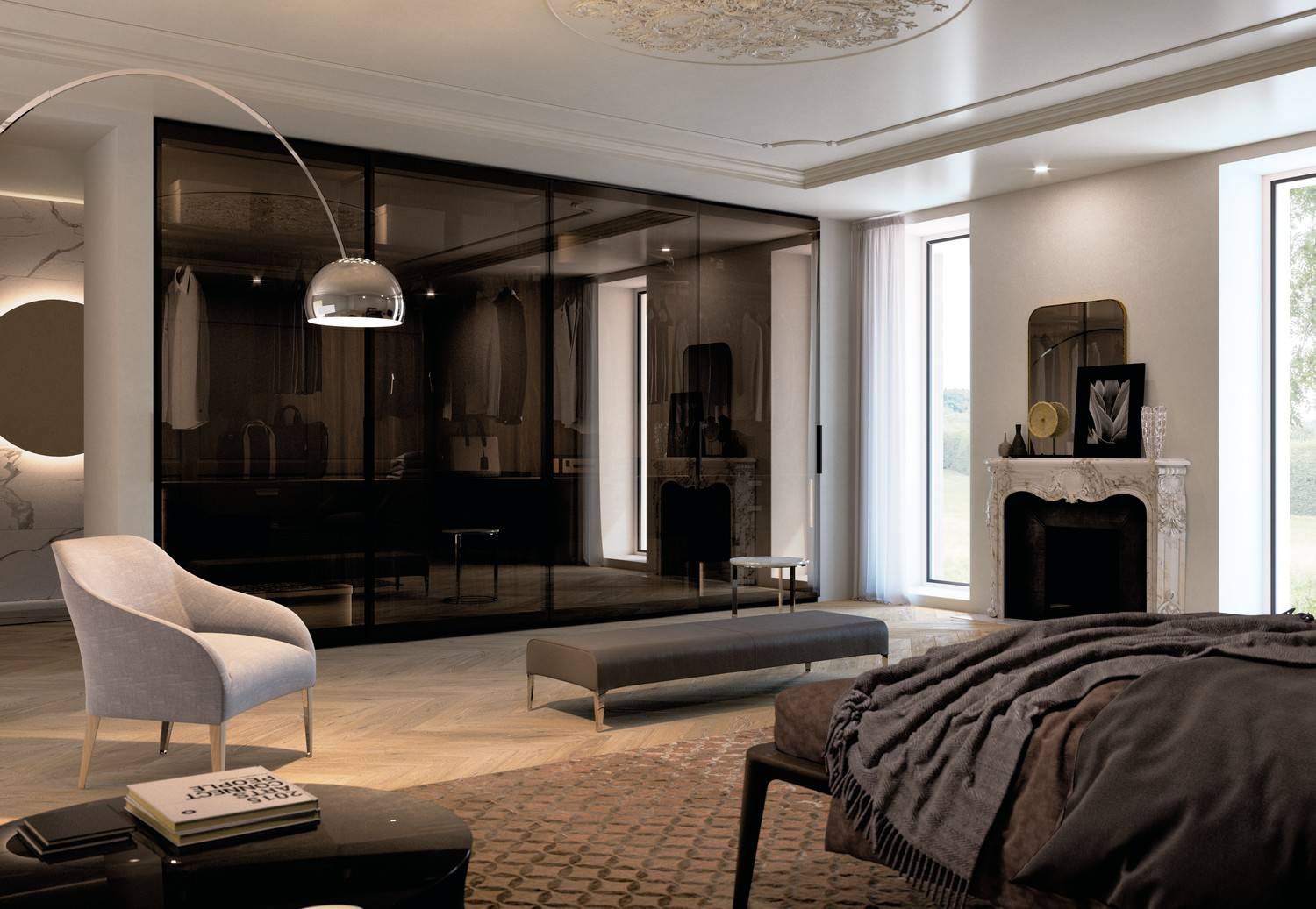 Tendances Dressings 2023 : Les nouvelles tendances en architecture d'Intérieur pour chambres et bureaux - Dressing contemporain aux vitre teintées de notre fournisseur et partenaire