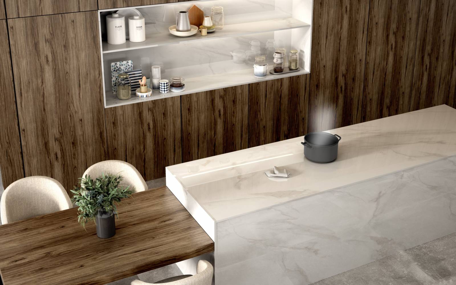 Tendances Cuisines 2023 : Les Nouvelles tendances en décoration d'Intérieur - Cuisine équipée avec plaque à induction invisible de notre partenaire et fournisseur Cooking Surface