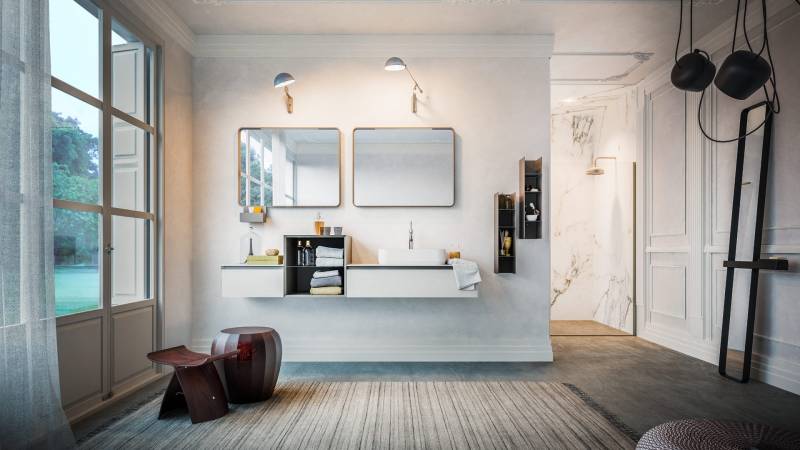 Tendances salles de bain 2023 : Les meubles incontournables pour une décoration d'intérieur élégante et fonctionnelle - meuble suspendu avec miroir et éclairage intégré de notre partenaire et fournisseur Artesi